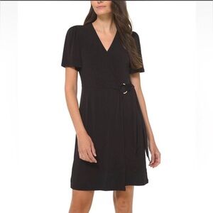 Michael Kors Black V-Neck Wrap Mini Dress with Ring Detail
